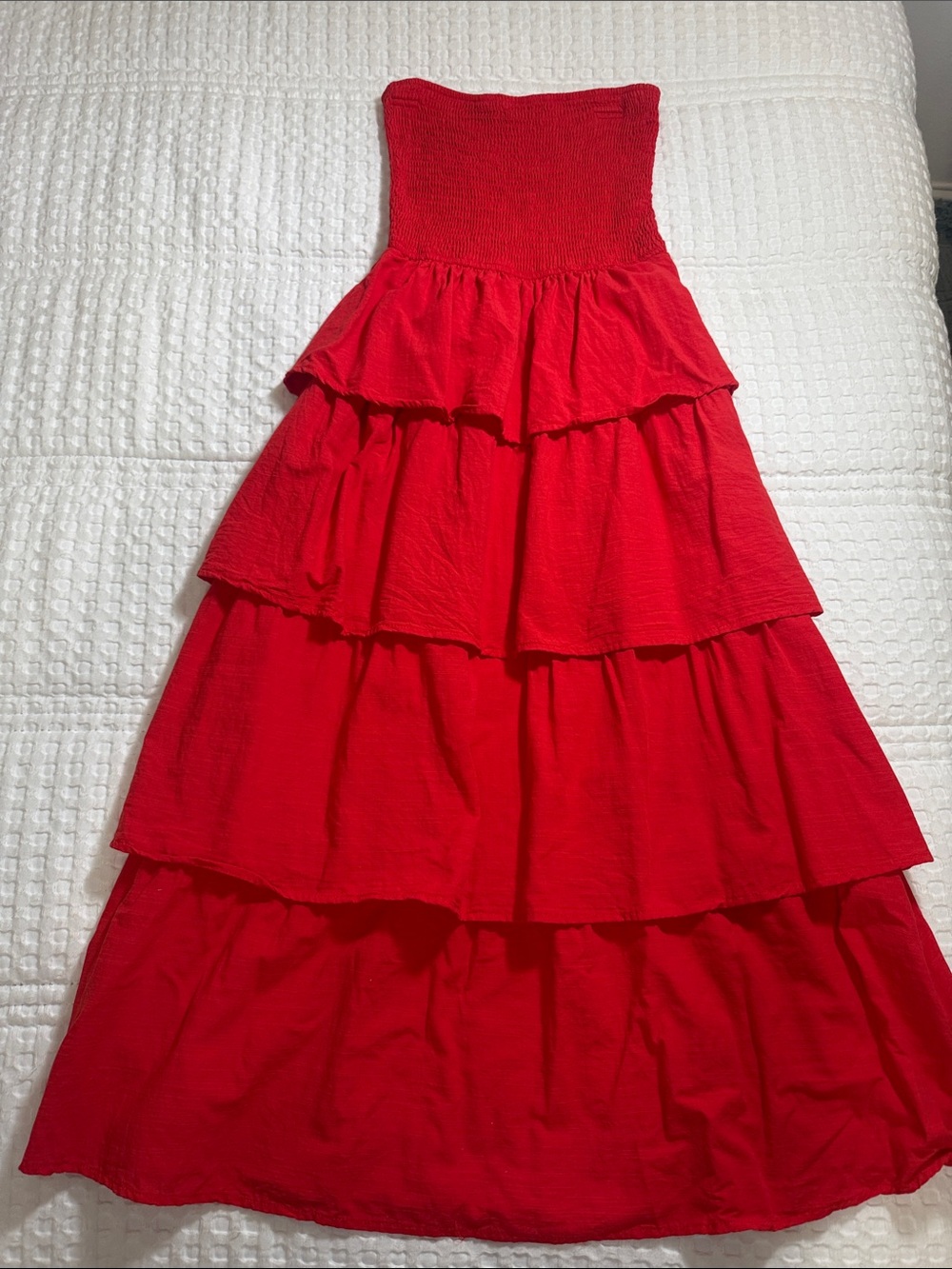 Red Tiered Strapless Girls Dress